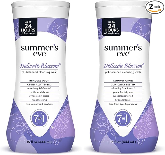 Summer's Eve Delicate Blossom All-Over Daily Feminine Wash, pH-Balanced Body Wash for Women, Removes Vaginal Odor and Refreshes, 15 Fl Oz (Pack of 2)