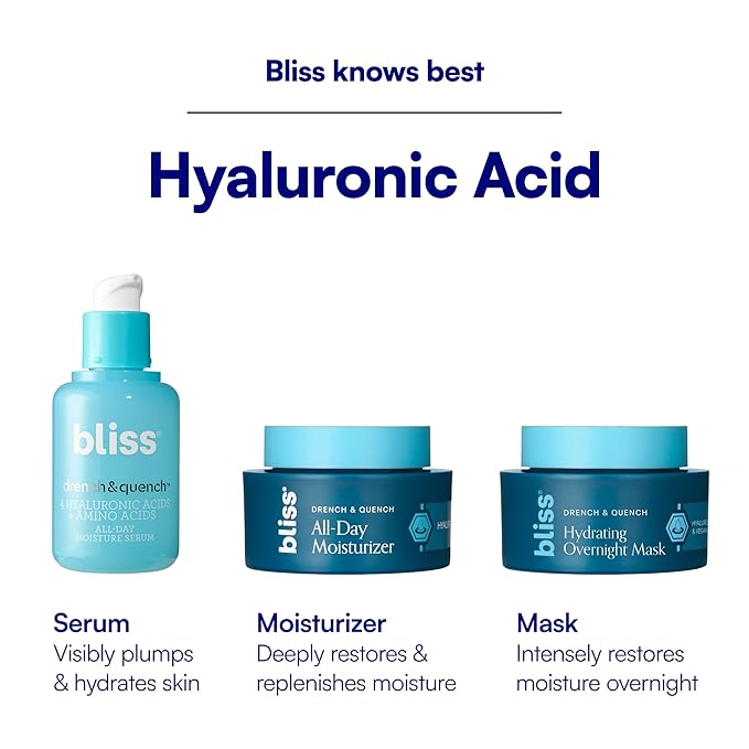 Bliss Drench & Quench Hyaluronic Acid Serum – Hydrating Face Serum with Amino Acids – Deep Moisture, Plumps & Smooths Dry, Sensitive Skin – 1 Fl Oz