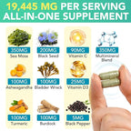 Sea Moss Black Seed Oil Ashwagandha Ginger Capsules, Seamoss Capsules Supplement with Bladderwrack Burdock & Vitamin C Vitamin D3 for Women & Men-Enhanced Immunity,60 Counts