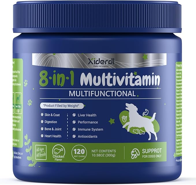 Dog Multivitamin with Glucosamine, Chondroitin, MSM & Probiotics – 8-in-1 Hip & Joint, Skin & Coat, Gut, Heart & Immune Health Supplement Soft Chews for Dogs – 120 Count