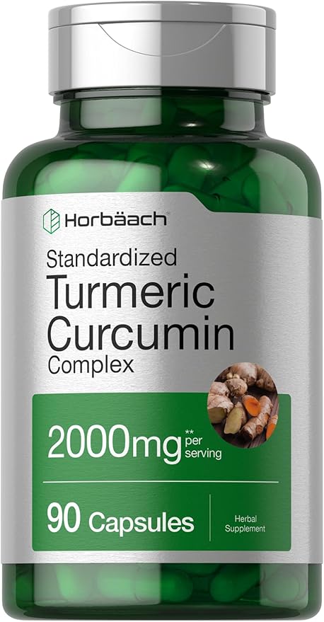 Horbäach Turmeric Curcumin Supplement | 90 Capsules | Complex with Black Pepper | Non-GMO, Gluten Free