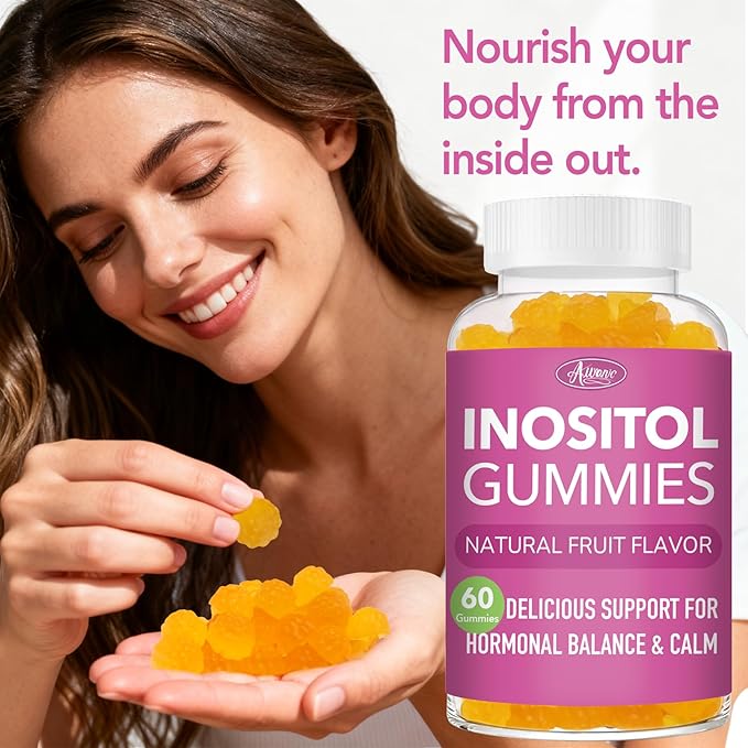 Myo-Inositol & D-Chiro Inositol Multivitamin Gummies, 40:1 Ratio, Magnesium Glycinate 400mg, Omega-3 &Folate, PCOS Vitamins for Women Hormone Balance, Menstrual Cycle and Fertility Support