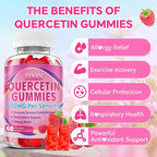 Quercetin Gummies 500mg for Kids & Adults, Organic Quercetin Supplements with Bromelain Zinc Vitamin C and D3 Support Antioxidant & Immune System Health, Raspberry Flavor 120 Count