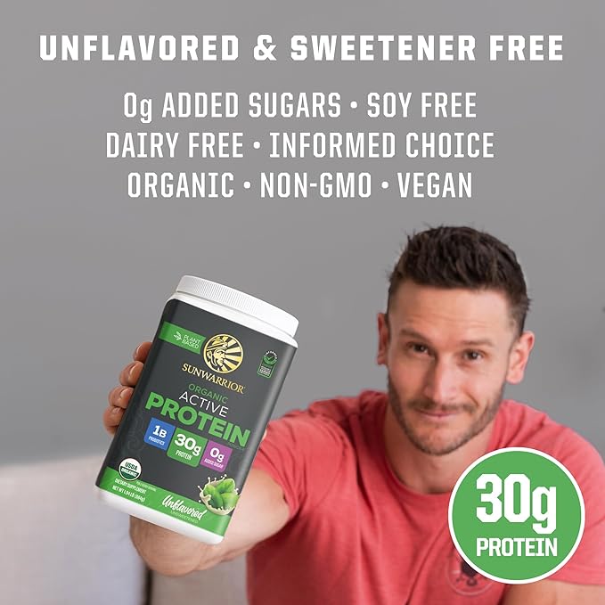 Sunwarrior Organic Plant Based Protein Powder | Vegan Organic Protein Powder with BCAA Amino Acids Plus Recovery Minerals & Botanicals | Non-GMO Soy Dairy & Gluten Free (Unflavored, 20 Servings)