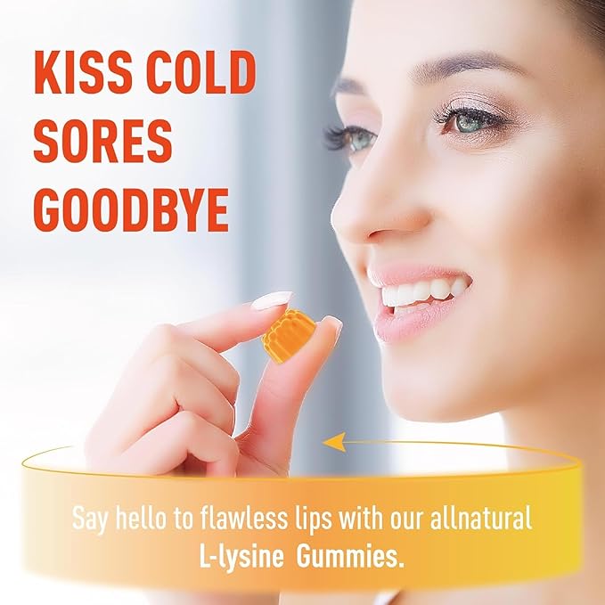 L-Lysine Gummies 1000 mg, Cold Sore Supplement with Immune Support for Lips & Oral, Chewable L Lysine Gummies for Adults & Kids, Boost Immune & Collagen, Non-GMO, Vegan, Gluten Free - 60 Counts