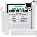 Kopperko Travel Pill Bottle (116mm, 4.6 Inch 100-Pack) | Child Resistant Plastic Storage Tubes | Empty Pill Bottle for Spices | Airtight, UV Resistant & Waterproof (White Plastic)