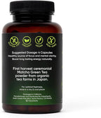 Organic Matcha Green Tea Capsules - Natural Energy Boost - Clean Gradual Caffeine - Japanese Matcha Green Tea Pills - 100% Natural Antioxidant - Calming and Relaxing - 120 Daily Capsules - 2,000/mg