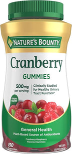 Nature's Bounty Cranberry Gummies, Urinary Tract Support, 500 mg, Cran-Raspberry Flavor, 150 Ct