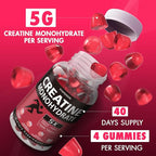 Creatine Monohydrate Gummies - Clean Creatine for Women Men for Muscle Strength, Improving Endurance & Post Workout Recovery - Creatine Supplement - Raspberry Flavors (160 Gummies)