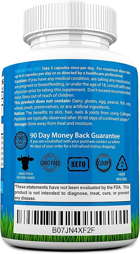 Root Vitality Collagen Peptides Capsules - Grass-Fed, Pasture-Raised Hydrolyzed Protein Supplement for Skin, Hair, & Nails - Non-GMO, Zero Sugar Daily Pills for Men & Women (180 Capsules)