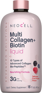 NeoCell Liquid Multi Collagen Peptides | 16 fl oz | with Biotin | Advanced Nourishing Formula | 10 Types of Bio-Peptides | Hair, Skin, & Nails | for Women and Men