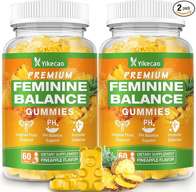2 Pack Premium Feminine Balance Gummies for Women, Pineapple Gummies for Women Ph Balance & Vaginal Health, Immune Support, Vegan, Gluten-Free, Pineapple Flavor, 120 Count