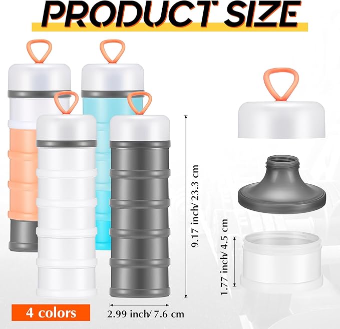 Baderke 4 Pcs Protein Powder Container 5 Layers Stackable Leakproof Container Powder Dispenser with Funnels Stand Keychain Flour Canister for Workout Fitness(Black, White, Blue, Pink)