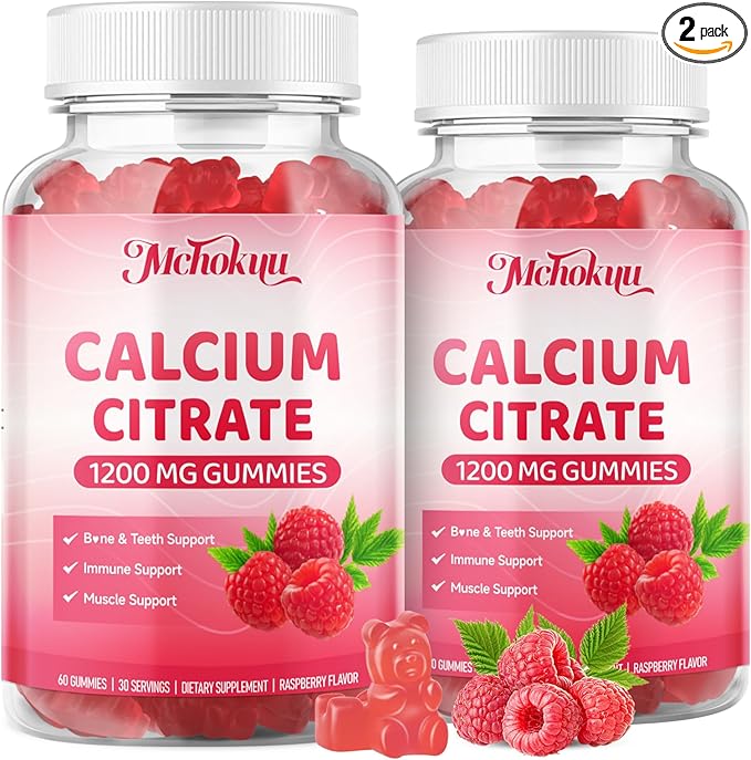 Calcium Citrate Gummies 1200mg Chewable Calcium Supplement for Women & Men, Supports Bone, Muscle & Immune Health, Sugar-Free, Non-GMO, Gluten-Free, Natural Raspberry Flavor, 120 Count