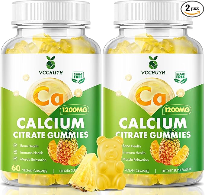 Calcium Citrate Gummies 1200 mg, Sugar Free Calcium Gummies for Adults & Kids, Chewable Calcium Supplements for Women, Bone & Immune Support, Pineapple Flavor 120 Count