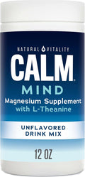 Natural Vitality Calm Mind, Magnesium Citrate + L-Theanine Powder, Supplement for Stress Relief, Gluten Free & Vegetarian, Unflavored, 12 oz.
