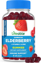 Lifeable Sugar Free Elderberry Gummies with Vitamin C and Zinc | Great Tasting Sambucus Elderberry Immune Support Supplement | Kosher, Vegan, Non GMO Black Elderberry for Adults | 60 Gummies