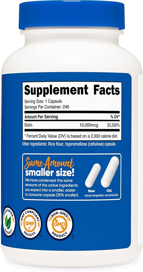 Nutricost Biotin (Vitamin B7) 10,000mcg, 240 Caps (3 Bottles) - Non-GMO, Gluten Free