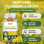 Catfit (120 pcs) Mullein Gummies for Lungs Detox &Lymphatic Drainage,Mullein Leaf Extract,Quercetin&Elderberry for Respiratory & Immune Support,Vegan, Pineapple Flavor, (2 Pack)