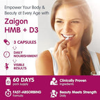 Zaigon HMB Supplements for Women | Vitamin D3 K2, Ashwagandha, Magnesium, Omega 3, Collagen, Biotin, Hyaluronic Acid, Astaxanthin, Calcium | Skin Care, Muscle, Bone & Brain Support | 180 Capsules