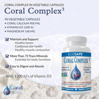 Coral Complex 3 Calcium Supplement Vitamin D3 & Magnesium – 900 mg Bioavailable Coral Calcium for Bone Strength, Joint Support & pH Balance – Trace Minerals, Non-GMO, 300 Veg Capsules
