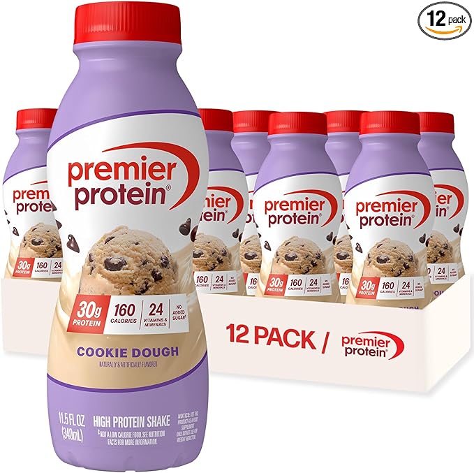 Premier Protein Shake, Cookie Dough, 30g Protein, No Added Sugar, 24 Vitamins & Minerals to Support Immune Health, 11.5 fl oz, 12 Pack