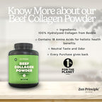Zen Principle Grass-Fed Agglomerated Hydrolyzed Collagen Peptides 1.5 lb. Anti-Aging Protein Powder for Healthy Hair, Skin, Joints. Paleo Friendly, GMO and Gluten Free, Pasture-Raised Bovine.