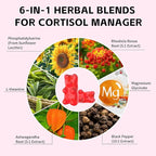 Cortisol Supplements Gummies for Women Sugar-Free Cortisol Gummies with Magnesium Glycinate Ashwagandha Rhodiola Rose Support Relaxation & Focus, Raspberry Flavor, 120 Count