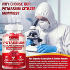 Potassium Citrate 1200mg Gummies - Chewable Supplement to Support Muscle Health & Relieve Leg Cramps for Men & Women. Vegan, Gluten-Free, Sugar-Free, Raspberry Flavor, 120 Count