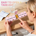 Extra Large Weekly Pill Organizer 7 Day - Portable Daily Pill Box with 7 Detachable Compartments, Vitamin Holder and Medicine Organizer for Supplements, Home and Travel, Pink