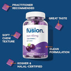 Bariatric Fusion Iron Supplement for Women Anemia | Chewable Iron with Vitamin C | Grape Flavored Soft Chew | Gentle on Stomach Ferrous Fumarate for Women and Men | Gluten Free | 60 Count