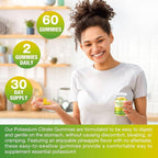 1500mg Potassium Citrate Gummies, Sugar-Free Potassium Supplement Gummies for Adults Women & Men, Support Leg Cramps & Electrolyte Balance, Vegan, Pineapple Flavor, 60 Count