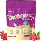Colostrum Gummies, 1000 mg Grass Fed Colostrum Chews Colostrum Supplement for Gut Health, Hair Growth, Beauty, and Immune Support, Raspberry Flavor 60 Servings