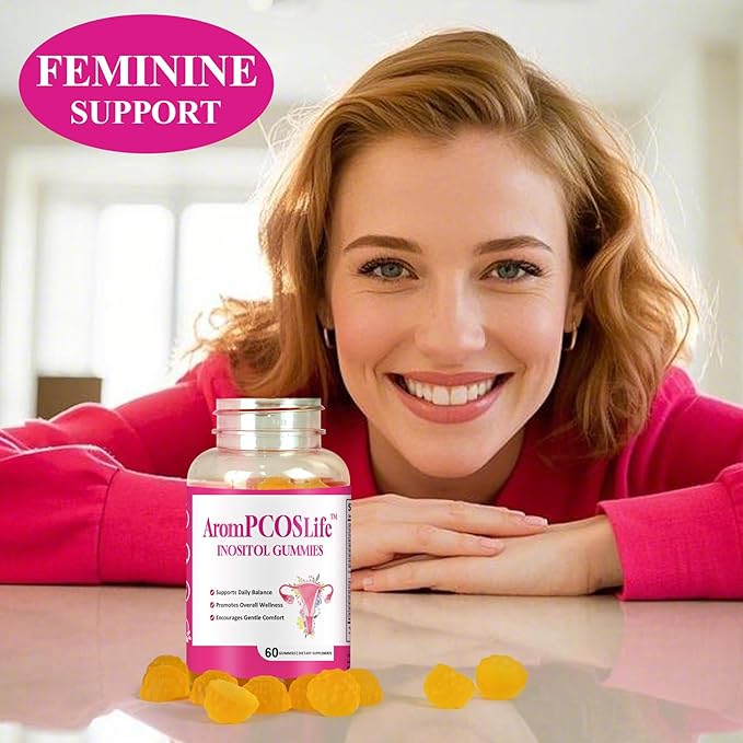 AromPCOSLife Inositol Gummies for Women, 60 Count, Myo-Inositol Supplement with Folate & Vitamins B6 & B12, Supports Daily Wellness, Orange Flavor