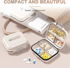 Travel Pill Organizer Box with Medicine Labels, 7 Compartments Portable Pill Case, Daily Medication Organizer Storage Pill Container for Pocket Pharmacy(Pearly White, L)