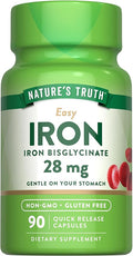 Nature's Truth Iron Supplement for Women & Men | 28 mg | 90 Capsules | Iron Bisglycinate | Non-GMO, Gluten Free