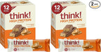 Think! Protein Bars, High Protein Snacks, Gluten Free, Sugar Free Energy Bar with Whey Protein Isolate, Creamy Peanut Butter, Nutrition Bars without Artificial Sweeteners, 1 Box (Pack of 2)