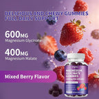 Magnesium Glycinate Gummies 1000mg, Sugar Free Magnesium Supplement with Potassium, Vitamin D, B6, CoQ10 for Sleep Support, Stress & Muscle Relief - 60 Mixed Berry Flavored Gummies