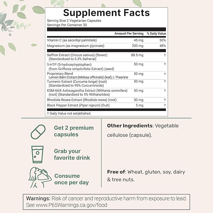Micro Ingredients Saffron+ Advanced Supplements, 60 Veggie Capsules – 10-in-1 with Saffron Extract, High Absorption Fat-Soluble Vitamin C, Magnesium, Turmeric & KSM-66 Ashwagandha – Filler Free