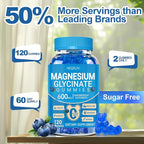 Magnesium Glycinate Gummies 600mg, Chewable Sugar Free Potassium Magnesium Gummies with Manganese Glycinate, Vitamin D, B6, and CoQ10 for Calm Support & Sleep for Adults, 60 Days Supply