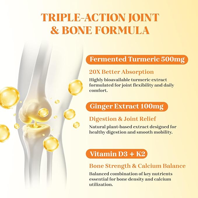 5 Month Supply Turmeric and Ginger Gummies with Black Pepper, Fermented Turmeric for Joint Comfort & Mobility, Sugar-Free with Vitamin D3 + K2, Natural Peach Flavor – 150 Gummies