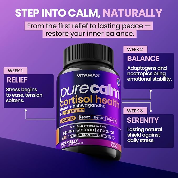 Cortisol Supplements for Women and Men - L-Theanine, Ashwagandha, GABA - High Cortisol Manager Reducer - Relaxation, Mood & Stress Support - Ginkgo Biloba, Bacopa Monnieri, 5-HTP - Made in USA