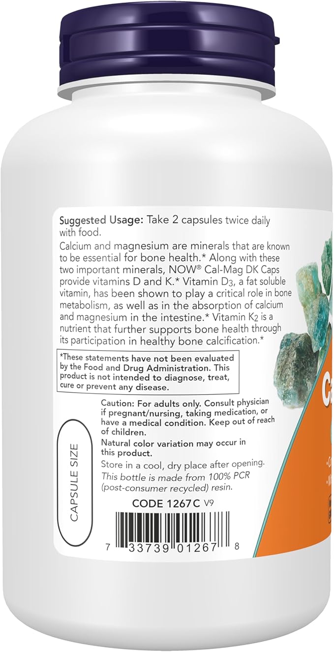 NOW Foods Supplements, Cal-Mag DK with Vitamin D-3 and Vitamin K-2, Supports Bone Health*, 180 Capsules