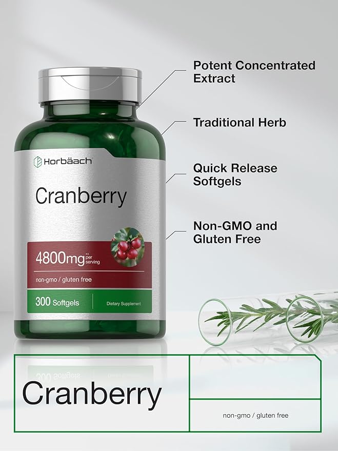 Horbäach Cranberry Pills | 300 Softgels | Non-GMO, Gluten Free Supplement | from Concentrate Extract