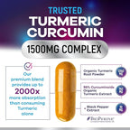 Turmeric Curcumin Supplement - 1350mg Organic Turmeric Per Serving - 95% Curcuminoids & BioPerine Black Pepper Extract for Best Absorption - Natural Vegan Joint Support, Bottled in USA - 120 Capsules