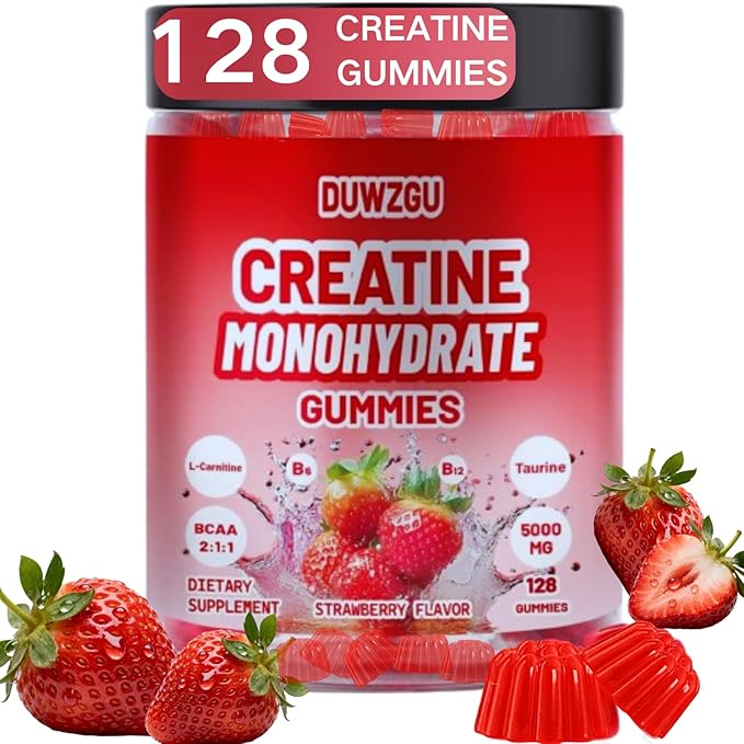 Creatine Monohydrate Gummies for Men & Women 5000mg Muscle Strength & Recovery Added Electrolytes – 128 Vegan Gummies Strawberry Flavor,The Optimal Choice for Fitness, Sports, Physical Training