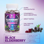 Elderberry Immune Support Gummies - Elderberry Extract Sambucus Nigra - Black Elder Berry Vitamin Supplement - Natural, Daily Immune Support Kids & Adults Love - Delicious Berry Flavor - 60 Gummies