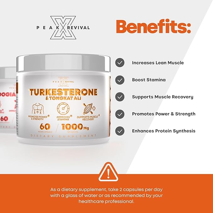 Turkesterone & Tongkat Ali 1000mg Supplement - 500mg Ajuga Turkestanica Per Serving Increase Stamina, Lean Muscle Growth & Recovery - Made in The USA (60 Capsules)