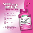 Nature's Truth Hair, Skin & Nails Vitamins | 5000mcg | 250 Softgels | Includes Collagen, Biotin and Coconut Oil | Non-GMO & Gluten Free Supplement for Women and Men