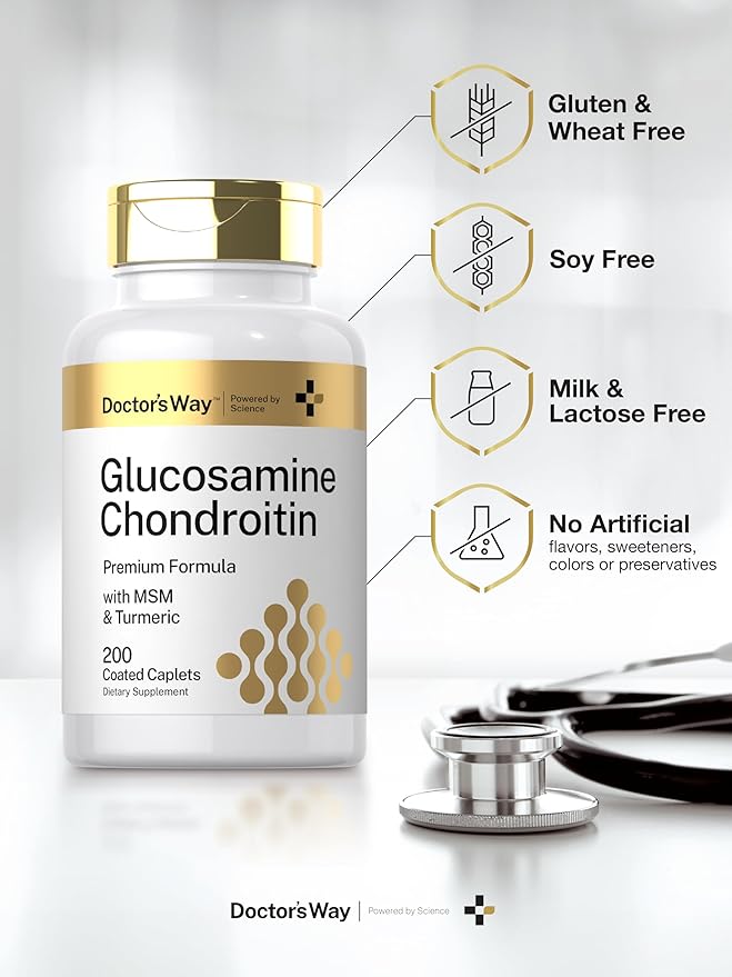 Doctor's Way Glucosamine Chondroitin MSM Turmeric | 200 Caplets | Complex Supplement for Adults | Non-GMO, Gluten Free